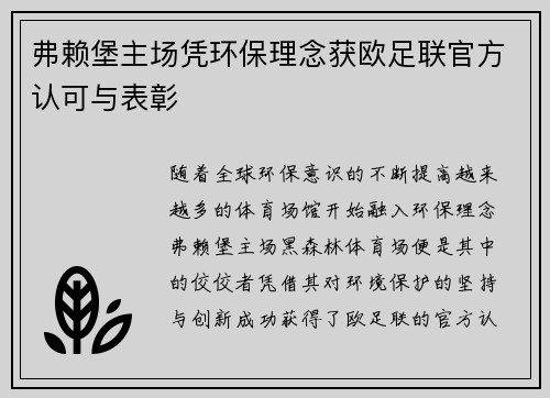 弗赖堡主场凭环保理念获欧足联官方认可与表彰